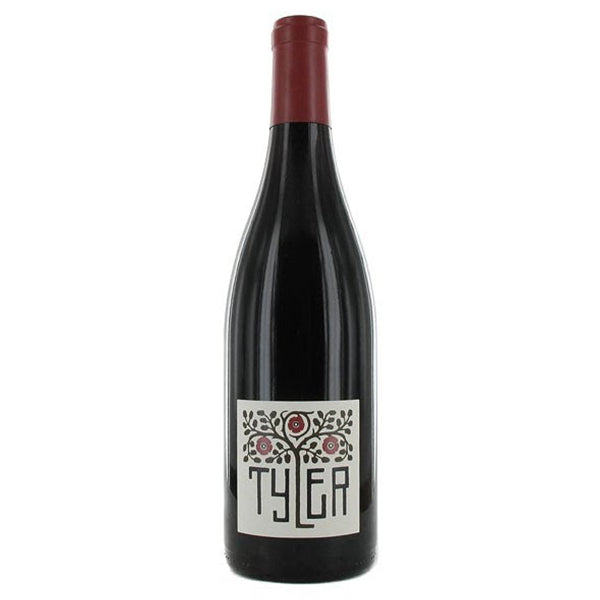 Tyler Pinot Noir Red Wine Bottle with red topper and white label showing iconic tyler logo