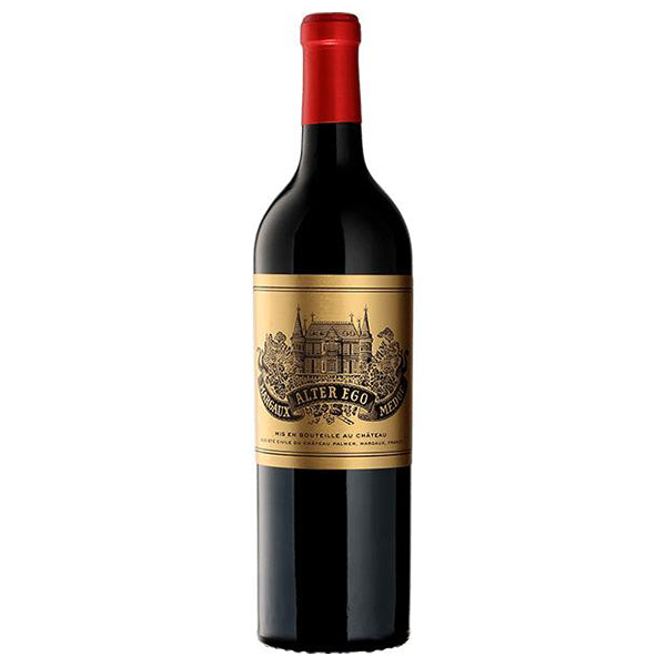 Chateau Palmer Alter Ego Red Wine Bottle with red topper and gold label